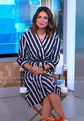 Cecilia’s black striped v-neck dress on Good Morning America