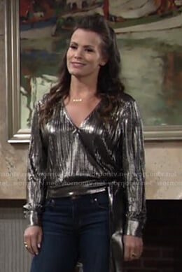 Chelsea’s metallic wrap top on The Young and the Restless