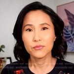 Vicky Nguyen's navy cherry print cap sleeve dress on Today