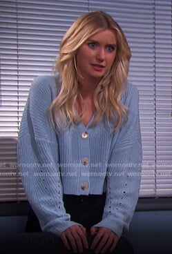 Claire's blue cropped cardigan on Days of our Lives