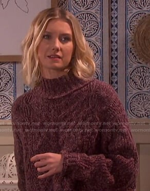 Claire's purple cable knit turtleneck sweater on Days of our Lives