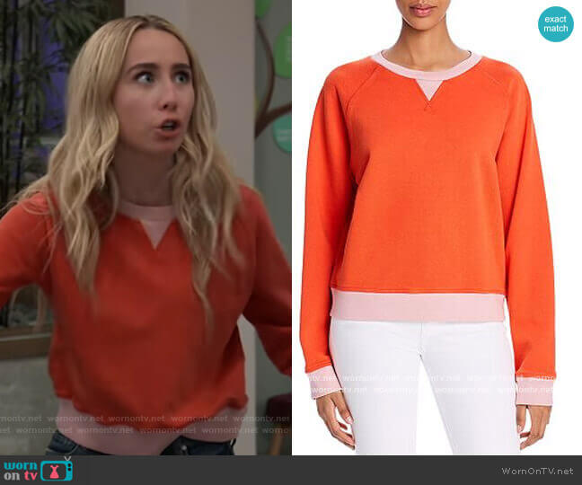 Aiya Colorblocked Sweatshirt by Comune worn by Josslyn Jacks (Eden McCoy) on General Hospital