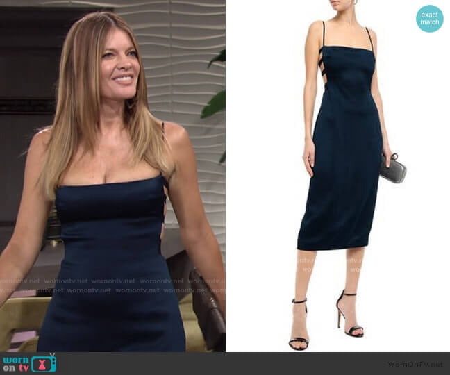 Cutout Hammered Satin Midi Dress by Cushnie worn by Phyllis Summers (Michelle Stafford) on The Young and the Restless