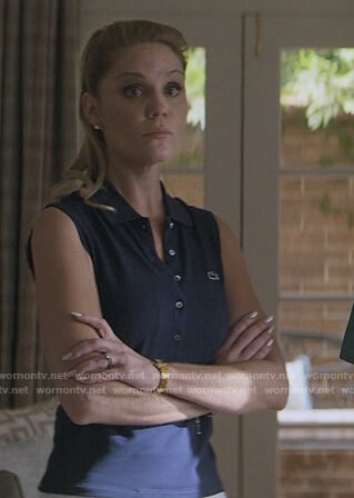 Debbie's sleeveless blue polo on Teenage Bounty Hunters