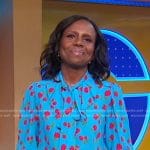 Deborah’s blue floral tie neck blouse on Good Morning America