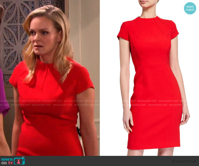 Freida Cap-Sleeve Crepe Sheath Dress by Elie Tahari worn by Belle Brady (Martha Madison) on Days of our Lives