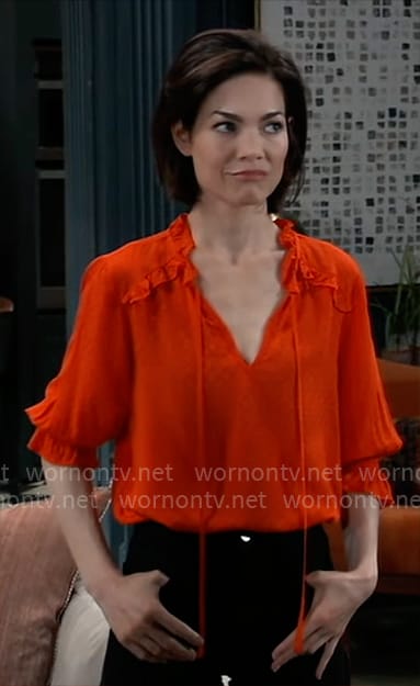 Elizabeth's red dot jacquard top on General Hospital