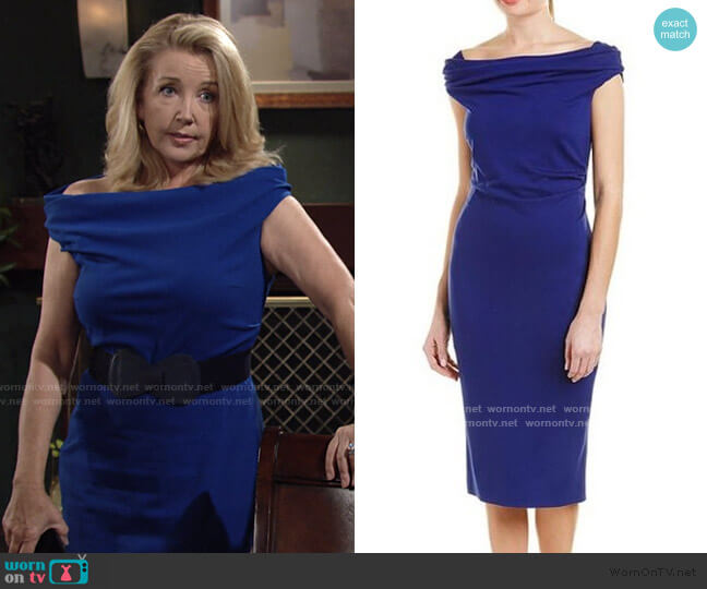 Sheath Dress in Blue by Escada worn by Nikki Reed Newman (Melody Thomas-Scott) on The Young and the Restless