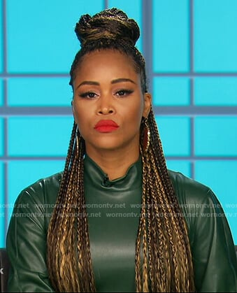 Eve’s green leather mini dress on The Talk