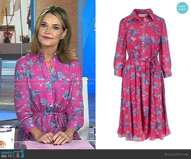 Floral Belted Silk Midi Dress by Carolina Herrera worn by Savannah Guthrie on Today