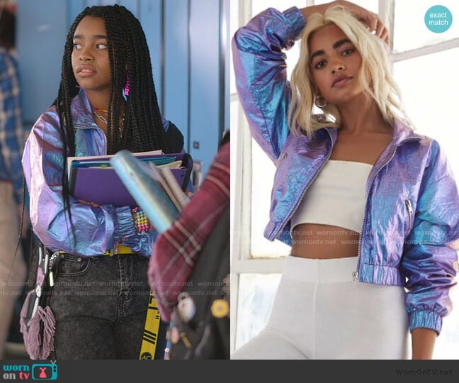 Iridescent Cropped Windbreaker by Forever 21 worn by Flynn (Jadah Marie) on Julie and the Phantoms