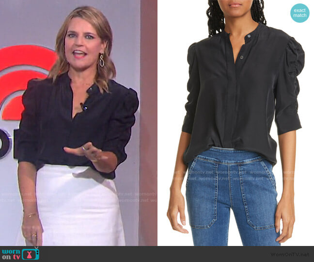 Shirred Sleeve Silk Blouse by Frame worn by Savannah Guthrie on Today