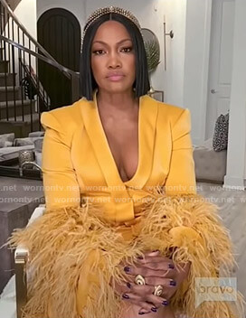 Garcelle's yellow feather sleeve blazer dress on The Real Housewives of Beverly Hills