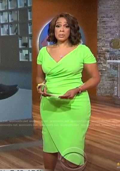 Gayle’s lime green wrap dress on CBS Mornings