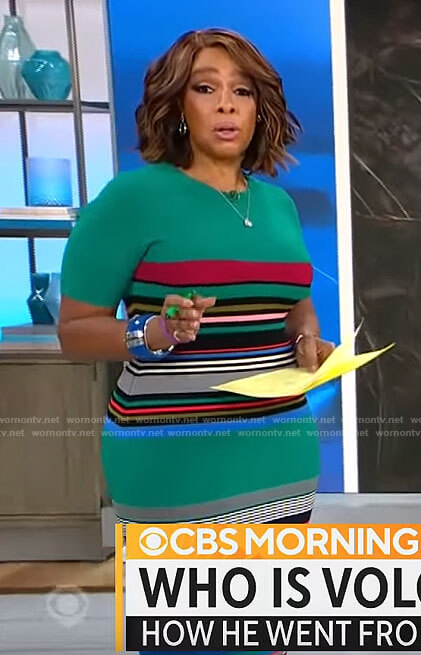 Gayle King’s green striped dress on CBS Mornings