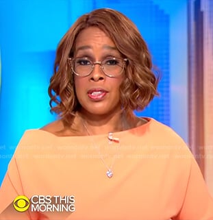 Gayle’s orange off shoulder dress on CBS This Morning
