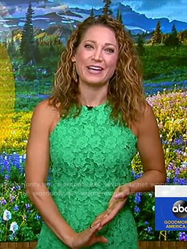 Ginger's green sleeveless lace dress on Good Morning America