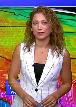 Ginger’s white grid check vest on Good Morning America