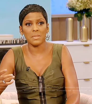 Tamron's green zip front dress on Tamron Hall Show