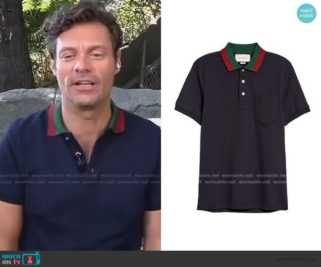 Cotton Polo with Web Collar by Gucci worn by Ryan Seacrest on Live with Kelly and Ryan