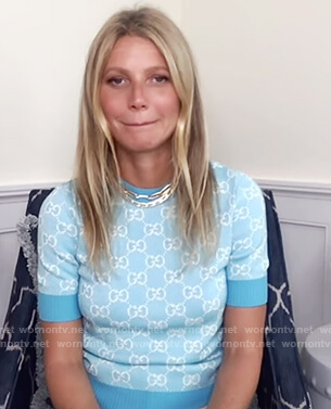 Gwyneth Paltrow’s light blue knitted top on The Drew Barrymore Show