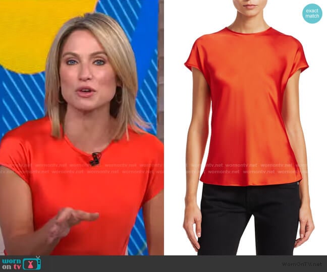 Double Satin Cap-Sleeve Top by Helmut Lang worn by Amy Robach on Good Morning America