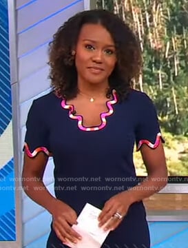 Janai’s navy swirl trim dress on Good Morning America