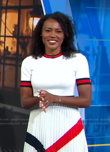 Janai’s white and red contrast trim dress on Good Morning America