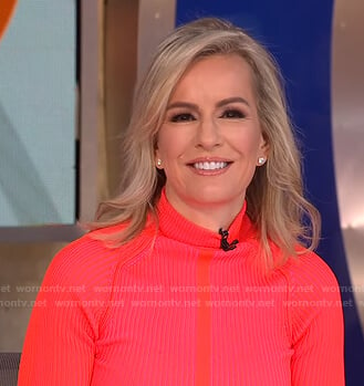 Dr. Jennifer Ashton’s pink ribbed turtleneck sweater on Good Morning America