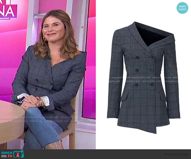 Glen Plaid One Shoulder Jacket by Jonathan Simkhai worn by Jenna Bush Hager on Today