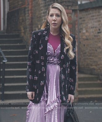 Katherine's pink metallic pleated dress and blazer  on The Duchess