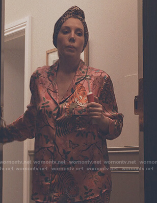 Katherine’s pink tiger print pajamas on The Duchess
