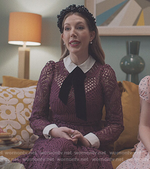 Katherine's purple open knit dress on The Duchess