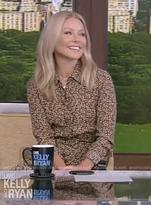 Kelly’s brown paisley print shirtdress by Live with Kelly and Ryan