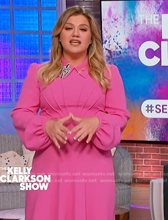 Kelly's pink embellished collar dress on The Kelly Clarkson Show