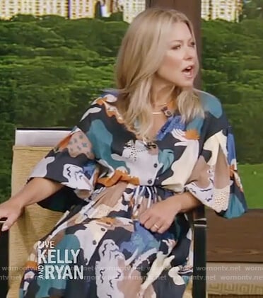 Kelly’s multicolored printed shirtdress on Live with Kelly and Ryan