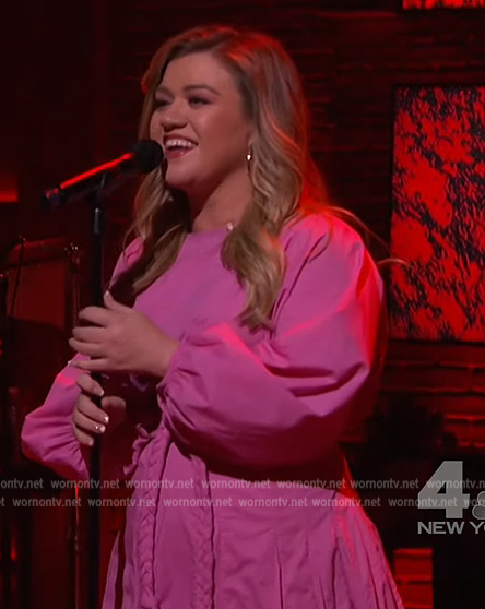 Kelly’s pink rope tie waist dress on The Kelly Clarkson Show