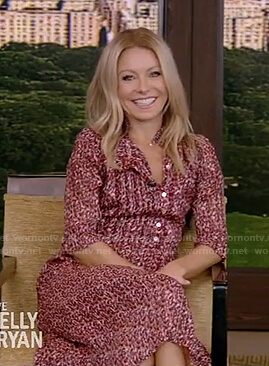 Kelly’s red printed elbow sleeve dress on Live with Kelly and Ryan