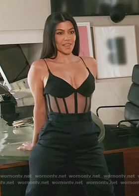 Kourtney Kardashian's black bustier top on Keeping Up with the Kardashians