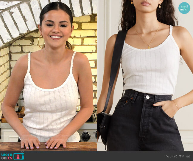 Leset Pointelle-knit cotton-jersey tank worn by Selena Gomez  on Selena + Chef