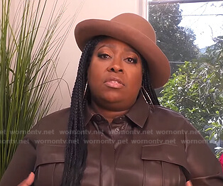 Loni’s brown leather jumpsuit on The Real