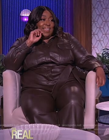 Loni’s brown leather jumpsuit on The Real