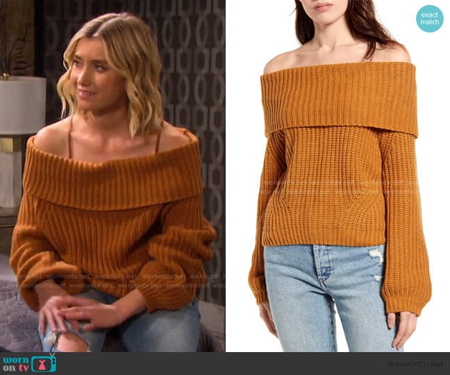 Carmichael Off the Shoulder Sweater by Lulus worn by Claire Brady (Isabel Durant ) on Days of our Lives