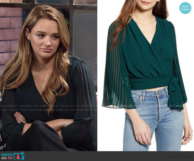 Pleats & Thank You Wrap Top by Lulus worn by Summer Newman (Hunter King) on The Young and the Restless