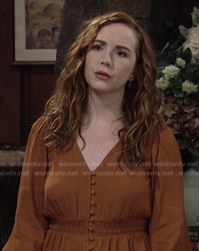 Mariah's mustard v-neck button front top on The Young and the Restless