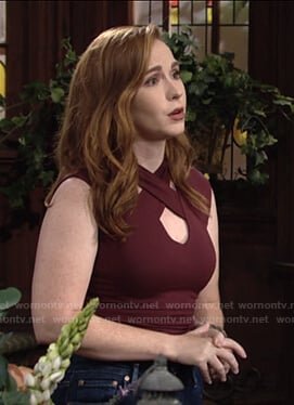 Mariah's burgundy criss-cross top on The Young and the Restless