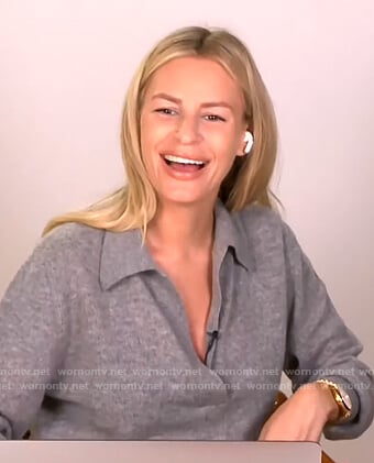 Morgan's gray collared sweater on E! News Daily Pop