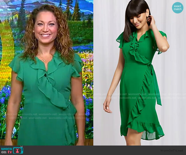 Ruffled Wrap Dress by New York & Company worn by Ginger Zee on Good Morning America