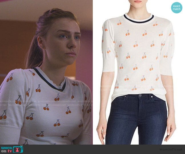 Puff-Sleeve Cherry Print Top by Aqua worn by Sterling Wesley (Maddie Phillips) on Teenage Bounty Hunters