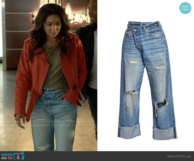 R13 Distressed Crossover Jeans worn by Sydney Burnett (Gabrielle Union) on LA's Finest